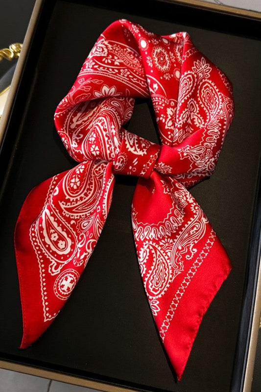 Linden Paisley Print Square Stylish Wrap Scarf Red White