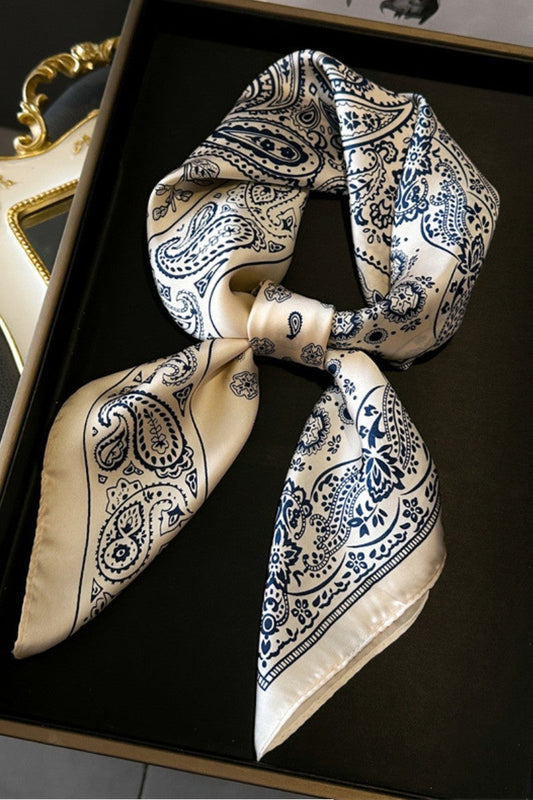 Linden Paisley Print Square Stylish Wrap Scarf Blue White