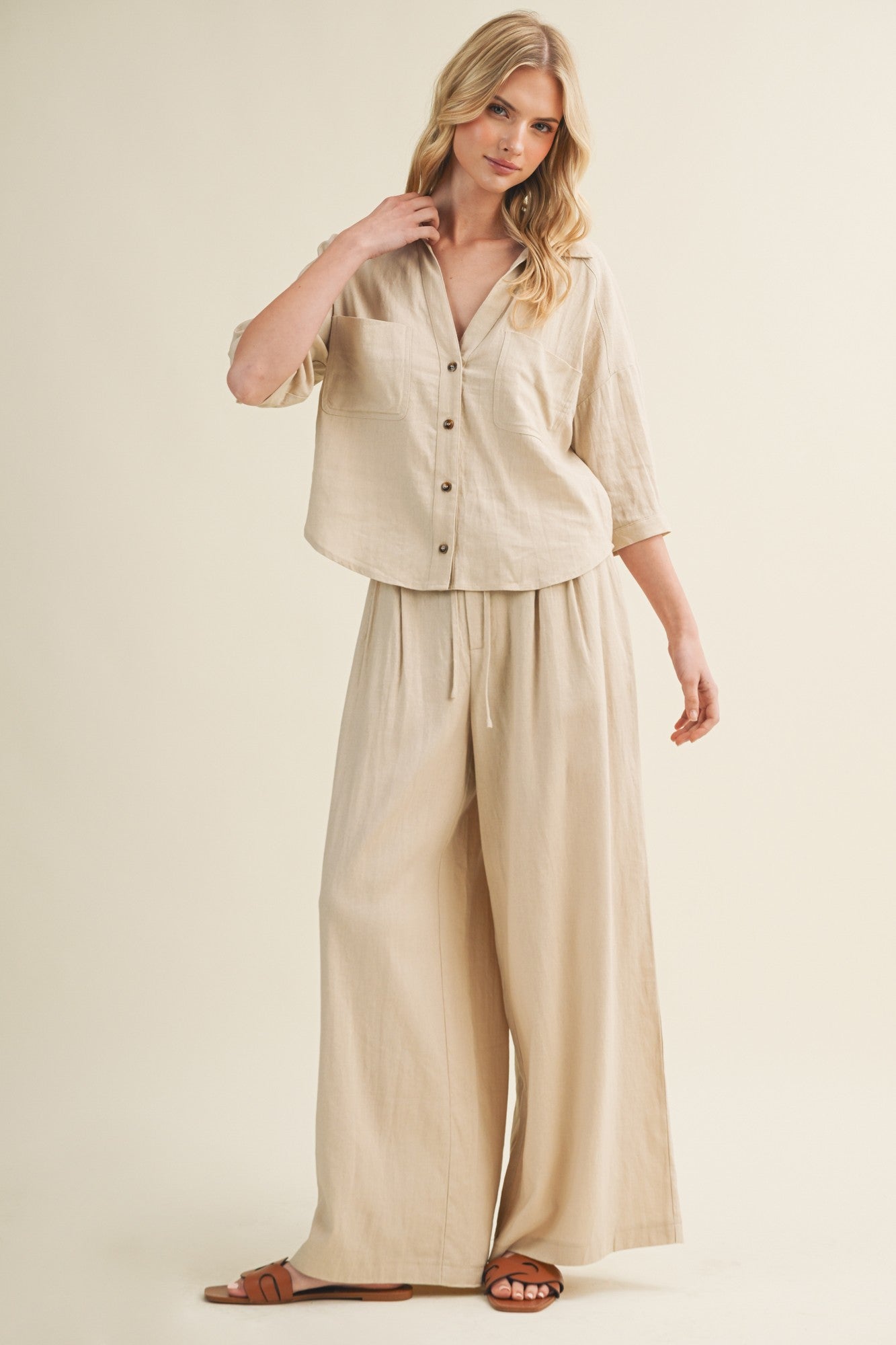 Mavi Short Sleeve Button Down Top Natural