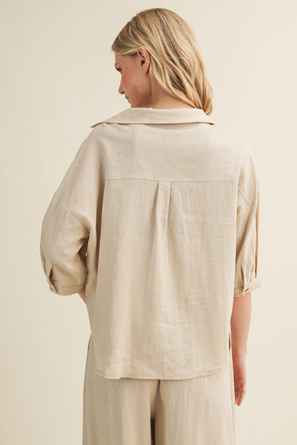 Mavi Short Sleeve Button Down Top Natural