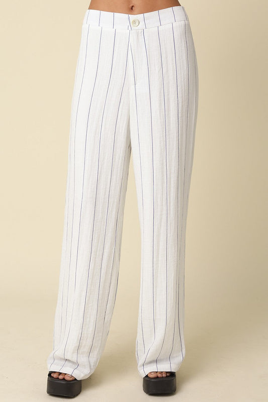 Taryn High Waist Stripe Print Wide Leg Pants White