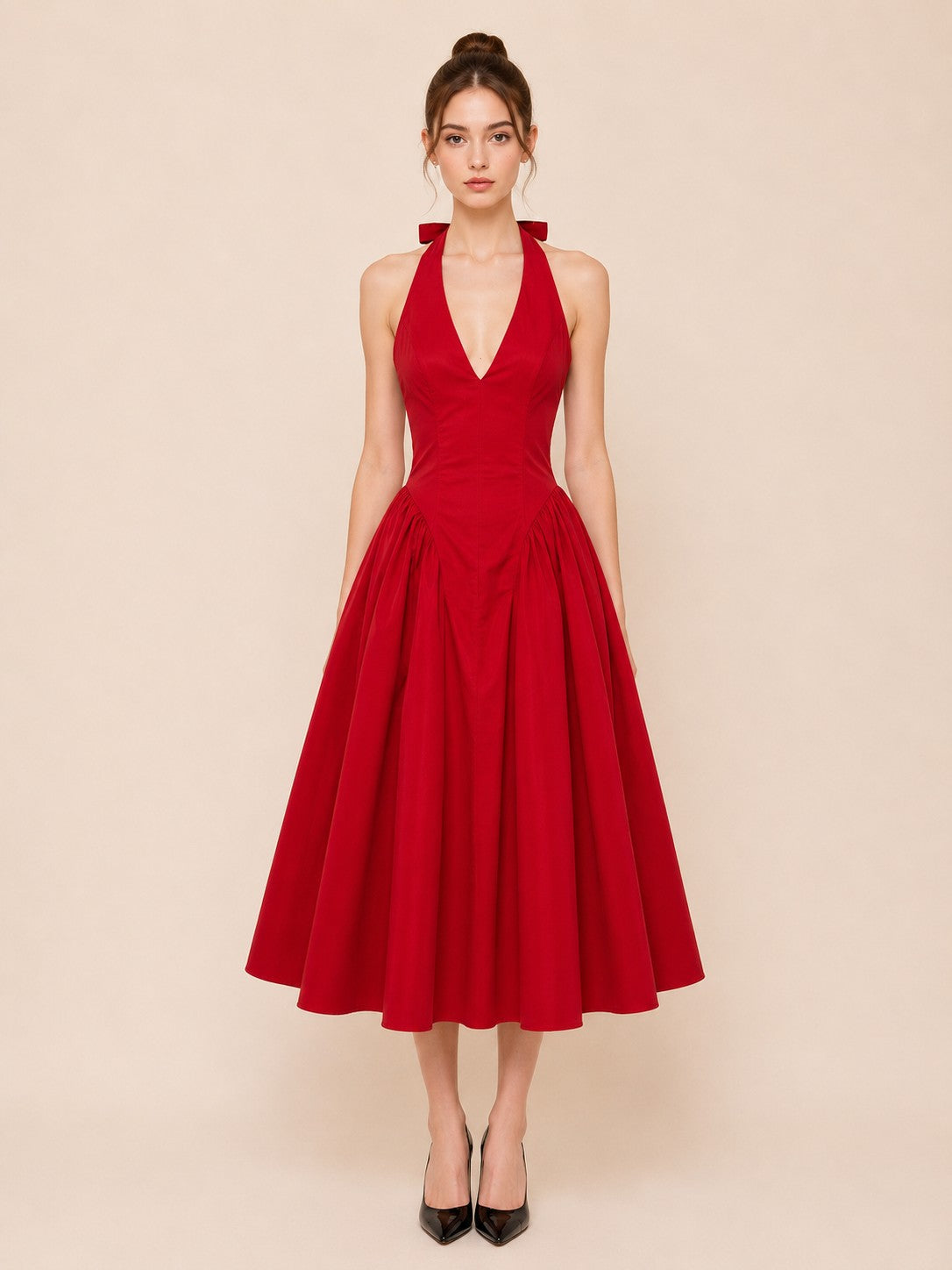 Waitlist 7/10 • Primrose Sleeveless Halter Midi Dress Red