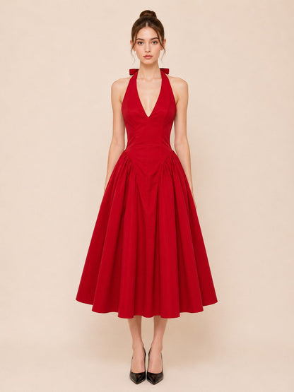 Waitlist 7/10 • Primrose Sleeveless Halter Midi Dress Red