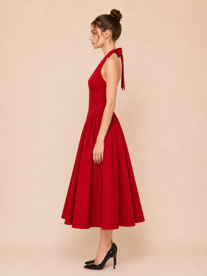 Waitlist 7/10 • Primrose Sleeveless Halter Midi Dress Red