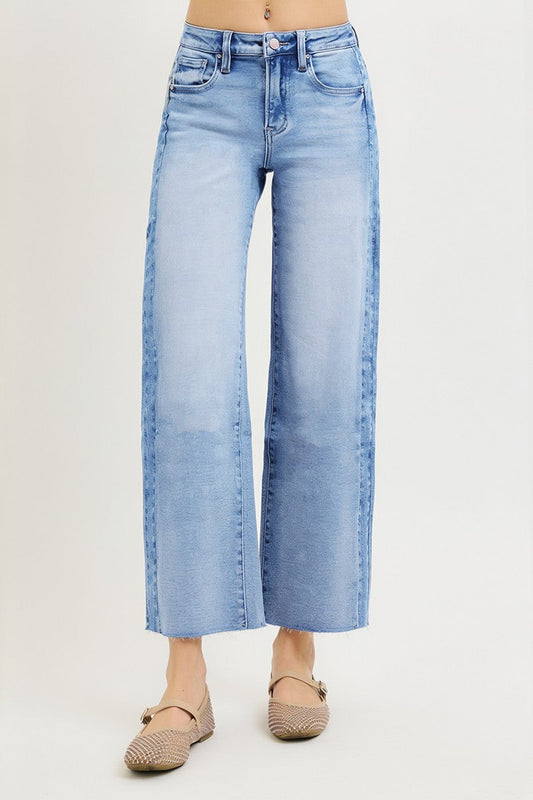 Gretchen High Rise Cropped Two Tone Jeans Light Wash
