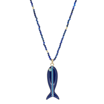 Marlyn Schiff Lapis Marina Fish Necklace