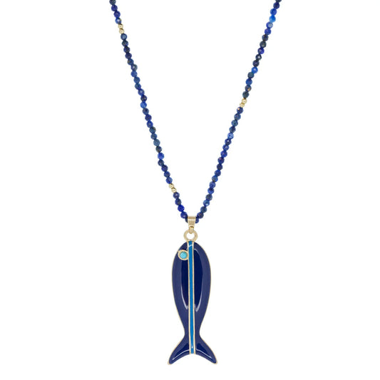 Marlyn Schiff Lapis Marina Fish Necklace