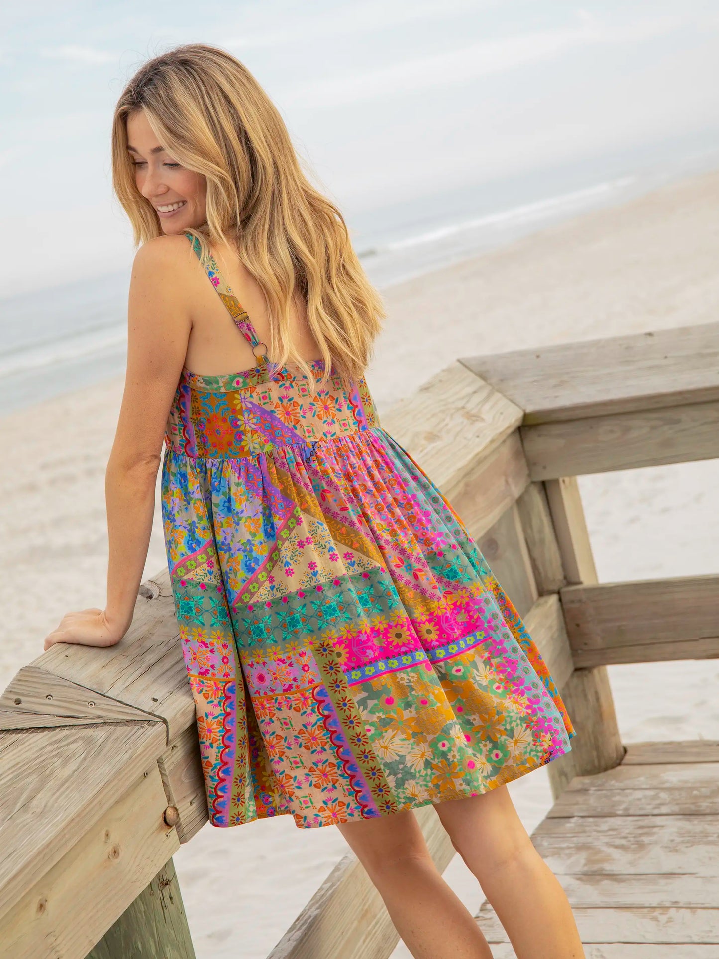 Patti Tie-Front Mini Dress - Folk Flower Patchwork