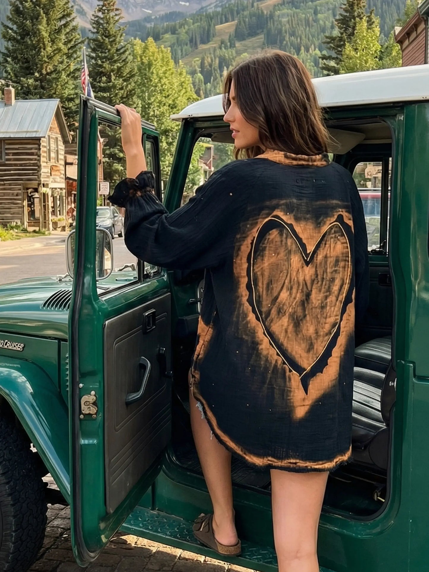 Laid Back Cotton Button Down Top - Black Heart