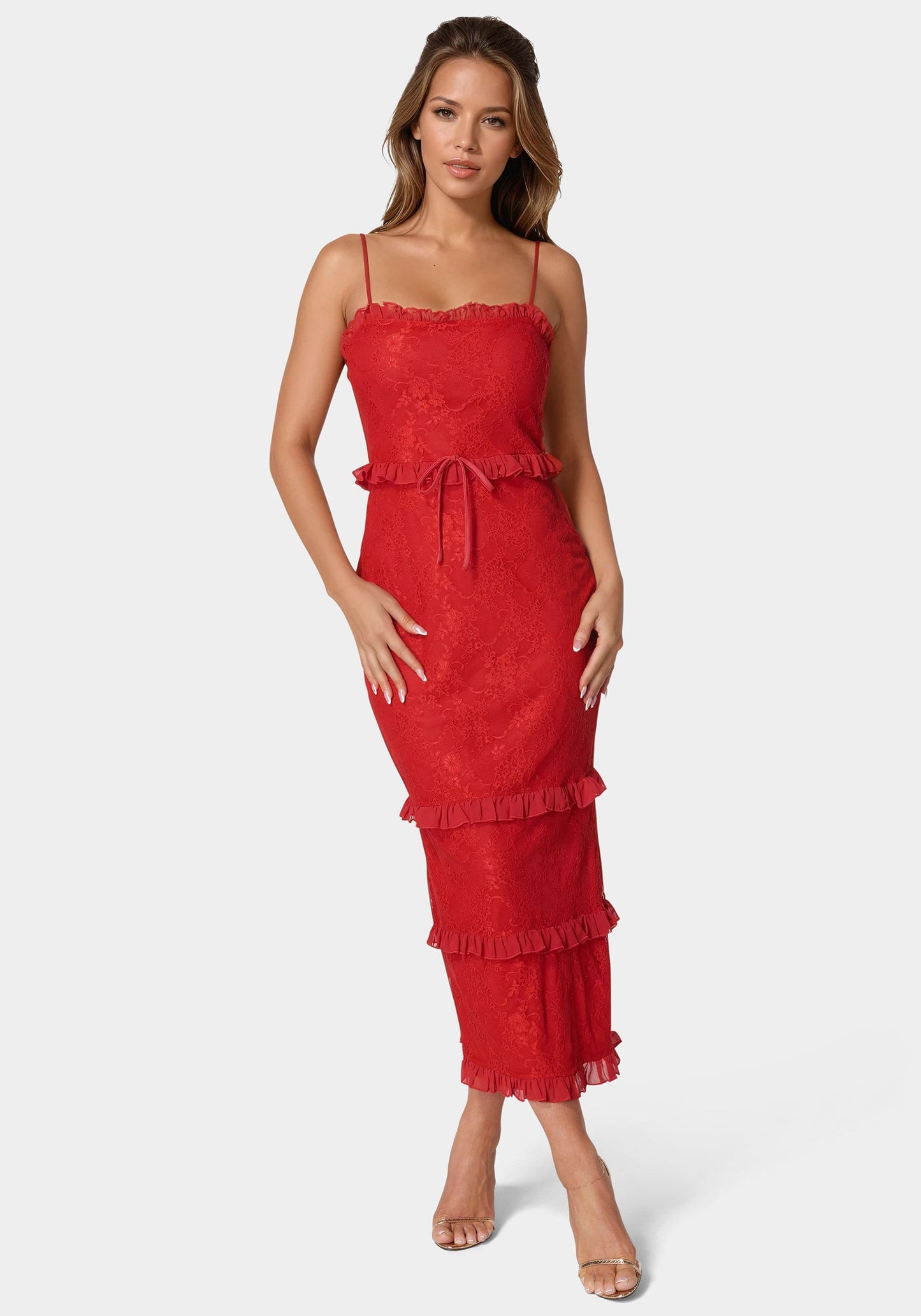 Lace Maxi With Ruffle Dress