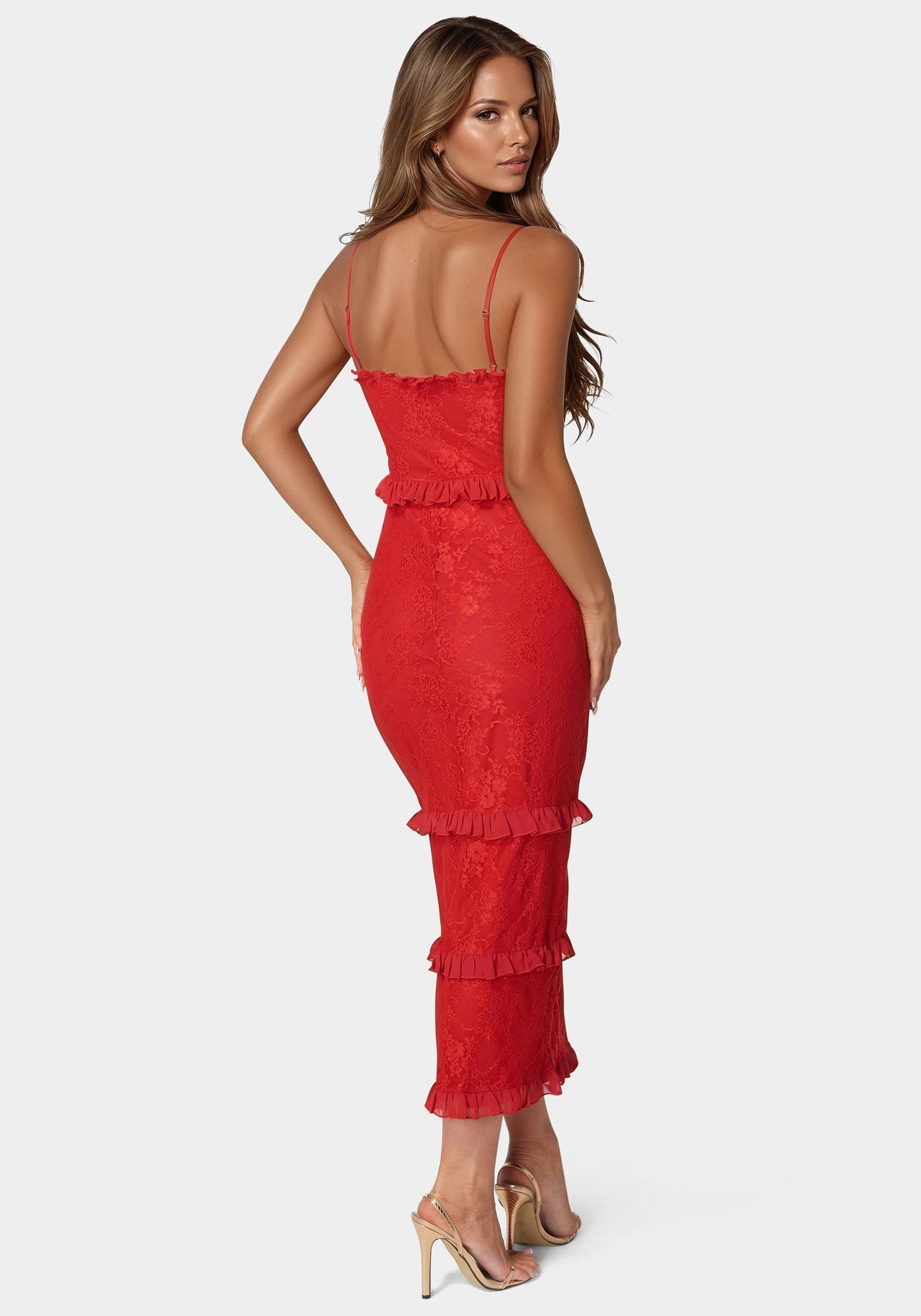 Lace Maxi With Ruffle Dress