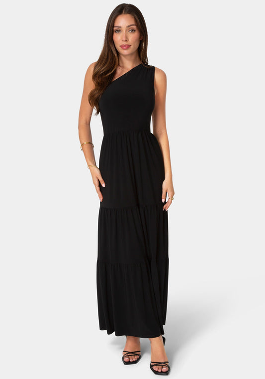 Jersey One Shoulder Tiered Maxi Dress