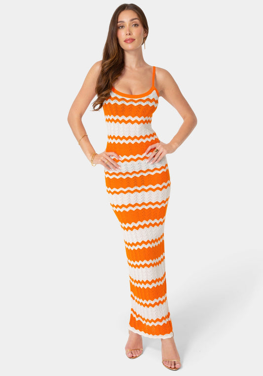 Stripe Crochet Keyhole Maxi Dress