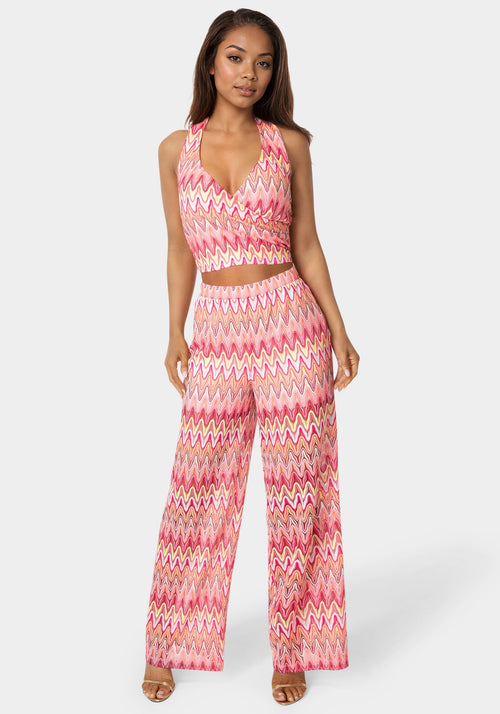 2-Piece Chevron Halter Top Flare Pant Set