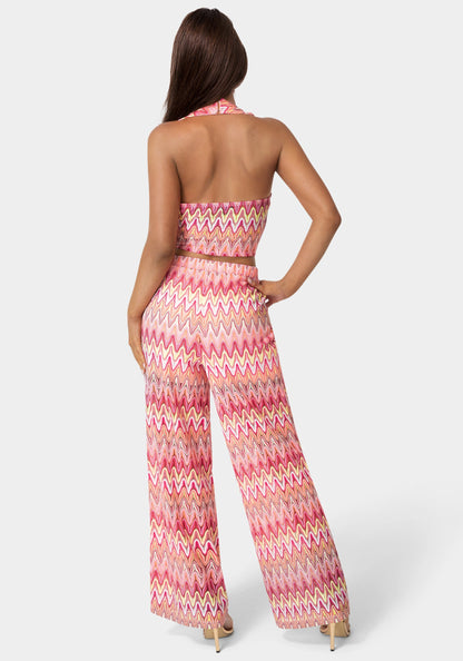 2-Piece Chevron Halter Top Flare Pant Set