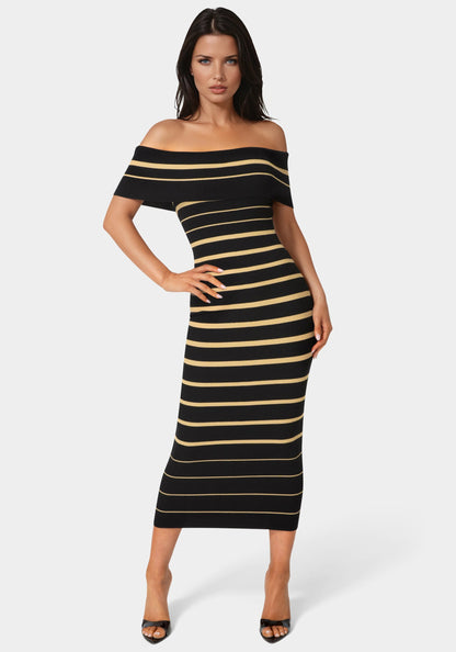 Stripe Off Shoulder Maxi Dress