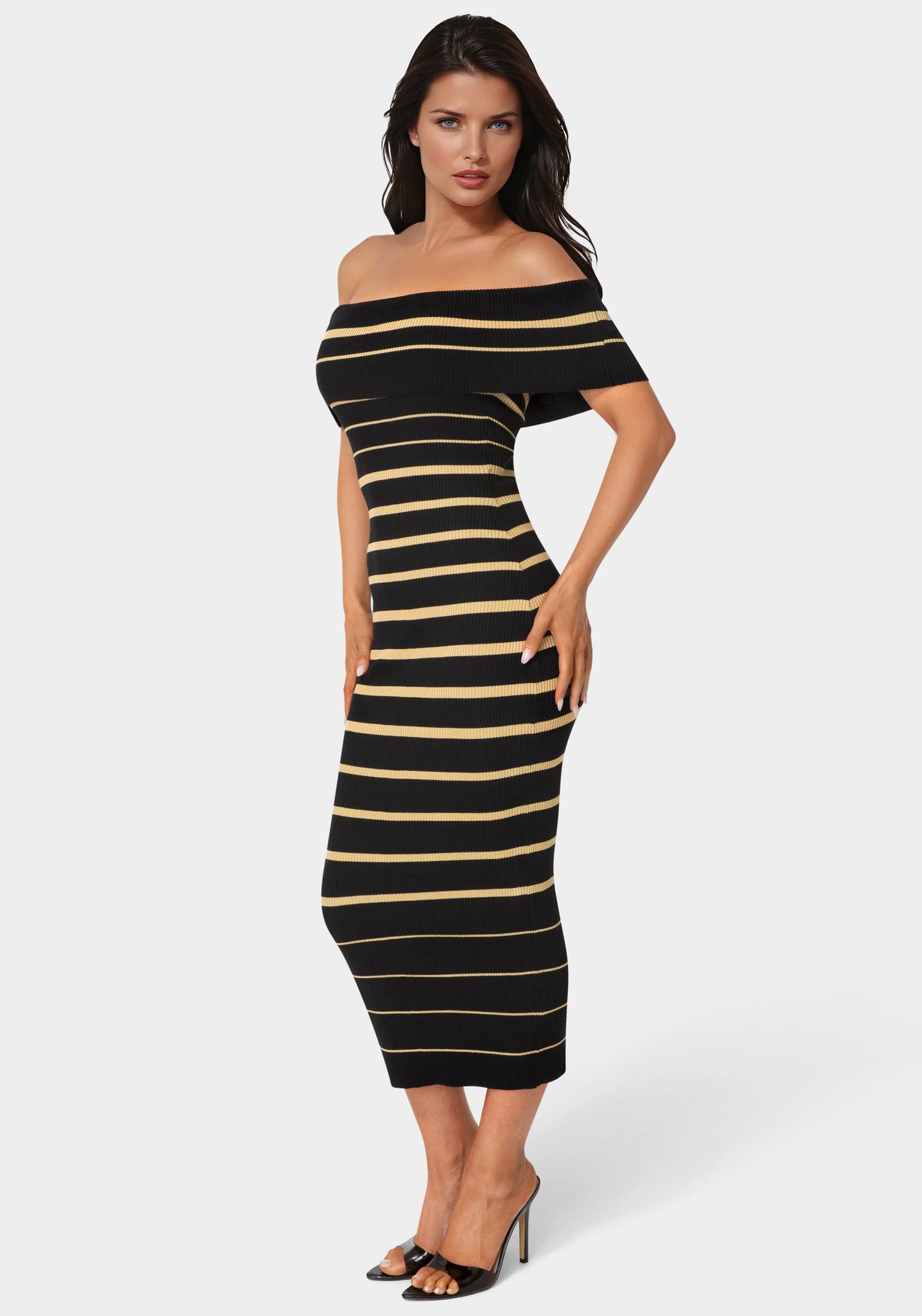 Stripe Off Shoulder Maxi Dress