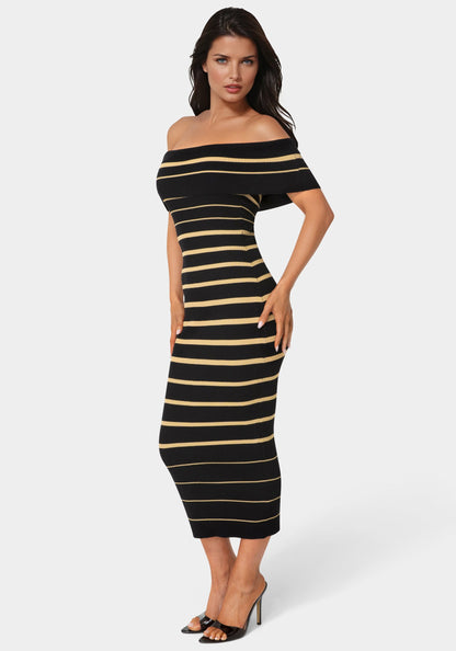 Stripe Off Shoulder Maxi Dress