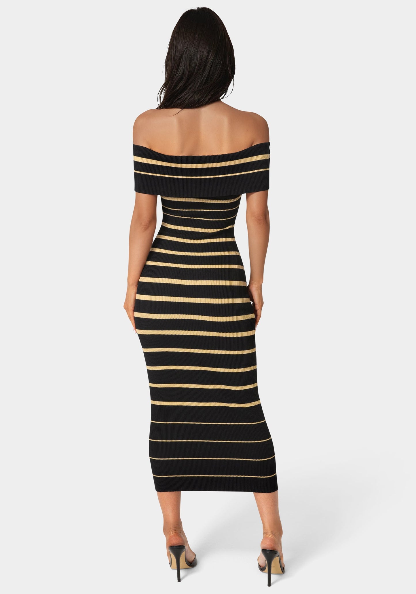 Stripe Off Shoulder Maxi Dress