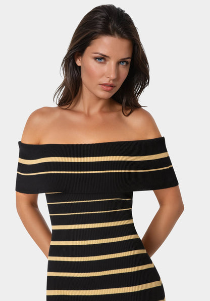 Stripe Off Shoulder Maxi Dress