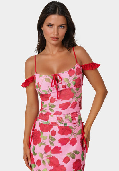 Floral Printed Mesh Top