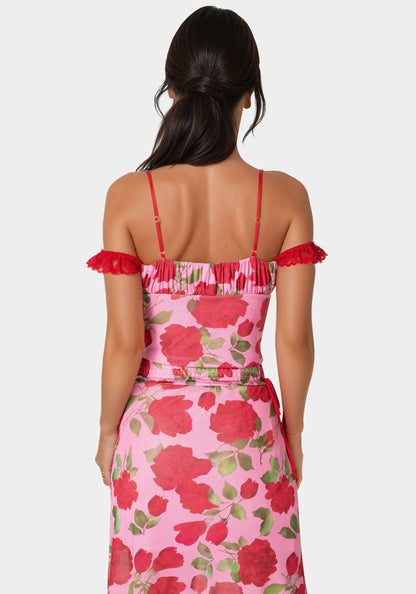 Floral Printed Mesh Top