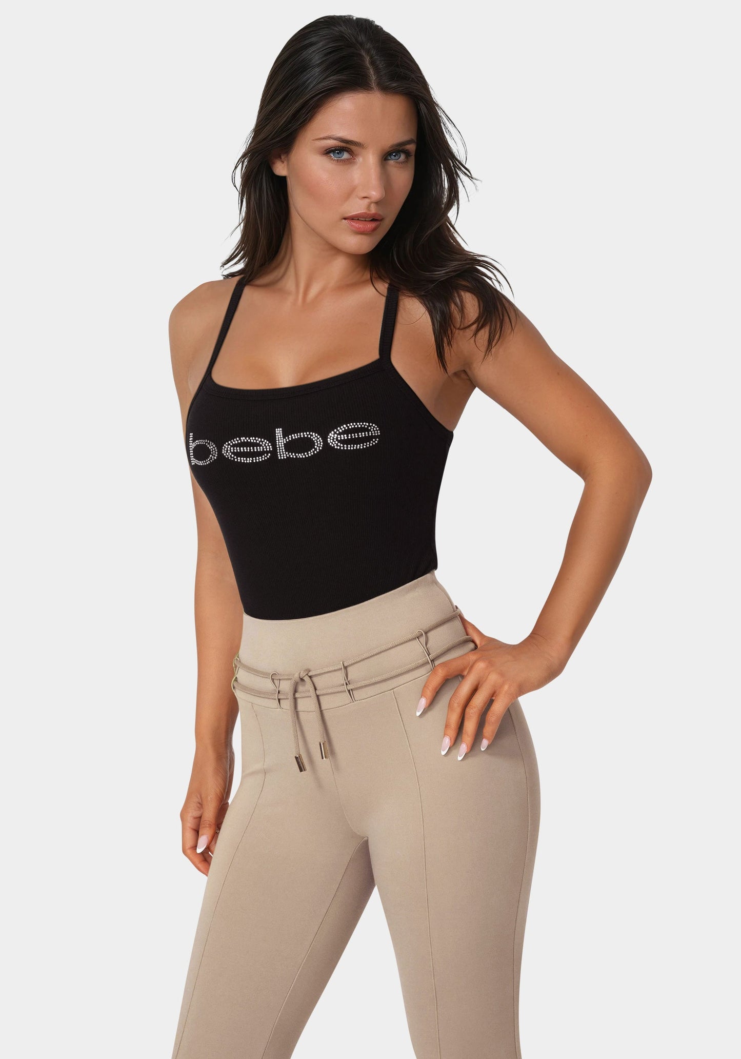 Bebe Logo Racer Back Rib Tank