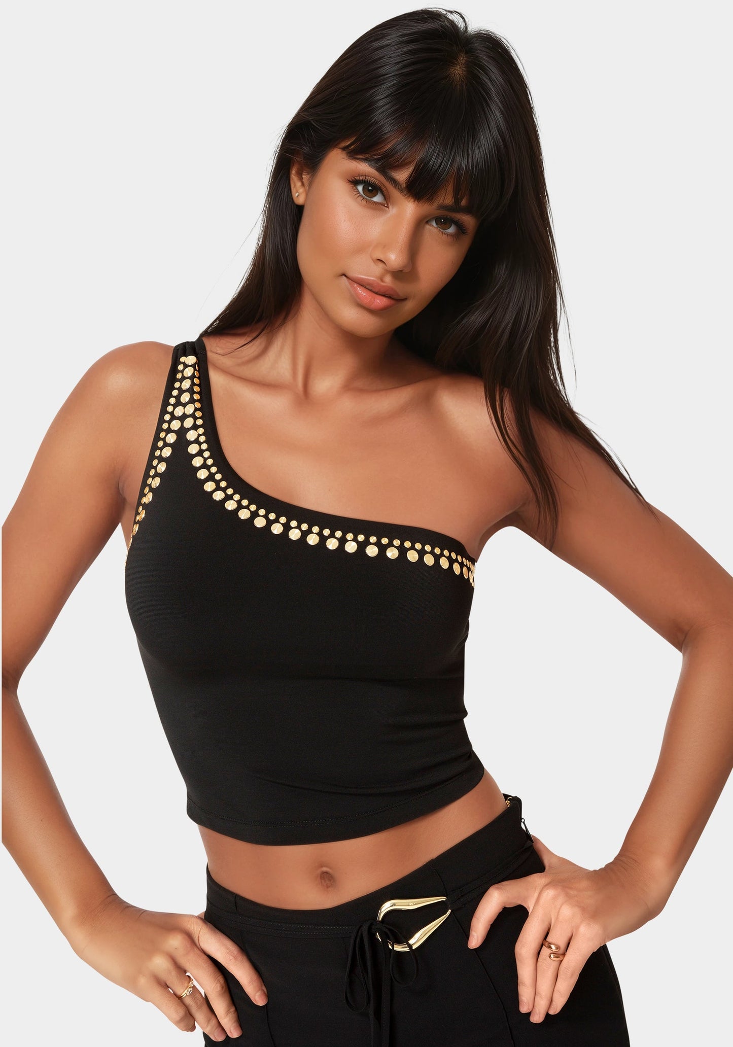 One Shoulder Studs Knit Top