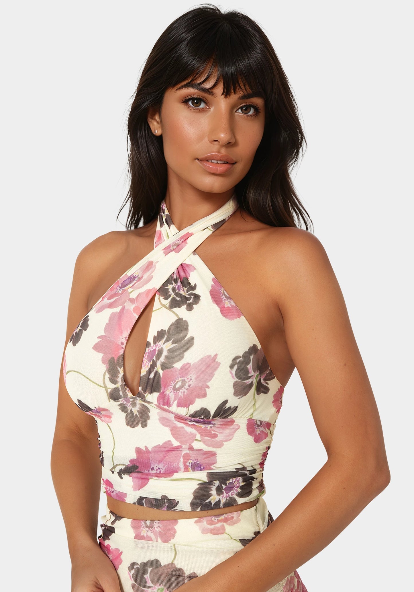 Mesh Halter Neck Wrap Top