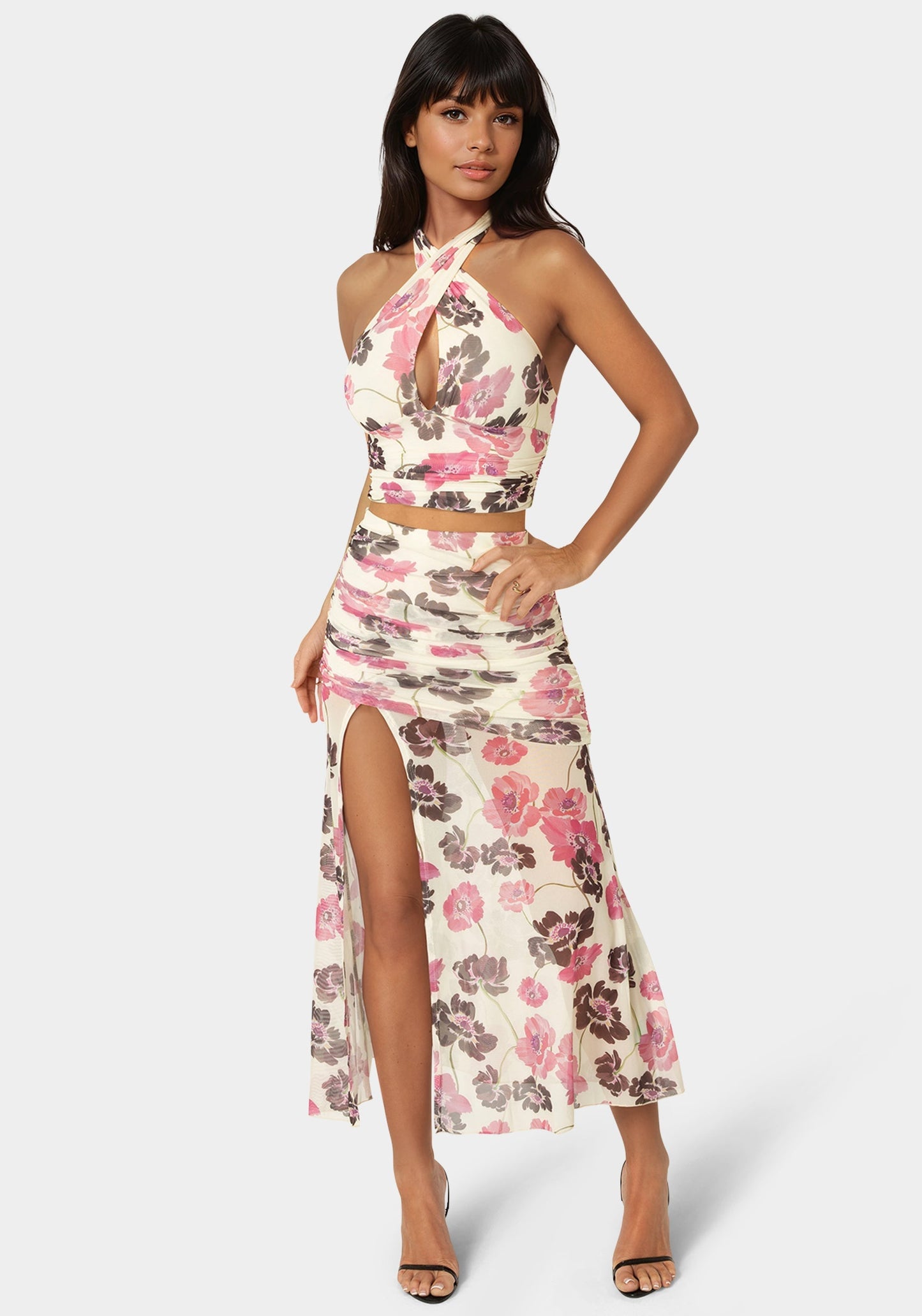 Mesh Halter Neck Wrap Top
