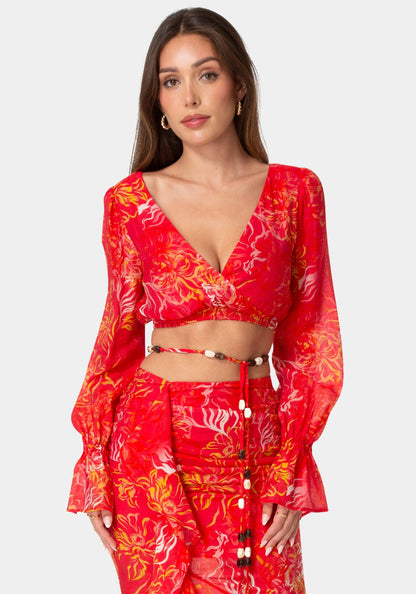 Beaded Belt Flowy Blouse
