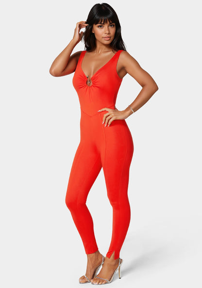 Trim Detail V Neck Catsuit