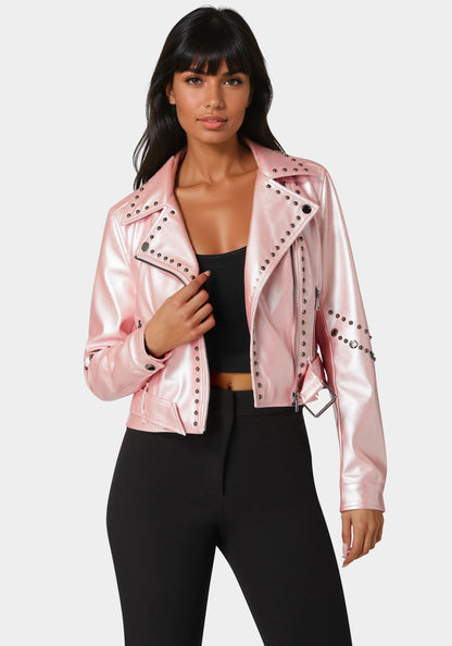 Studded Vegan Leather Moto Jacket