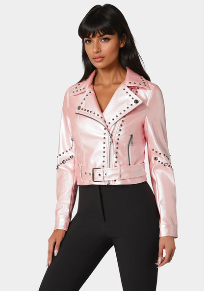 Studded Vegan Leather Moto Jacket