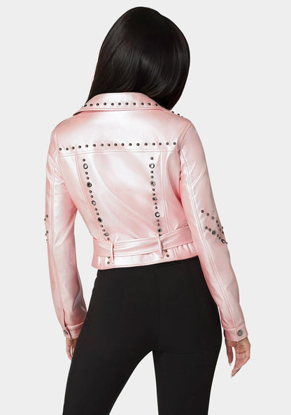 Studded Vegan Leather Moto Jacket