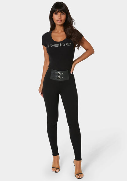 High Waist Vegan Leather Belt Legging