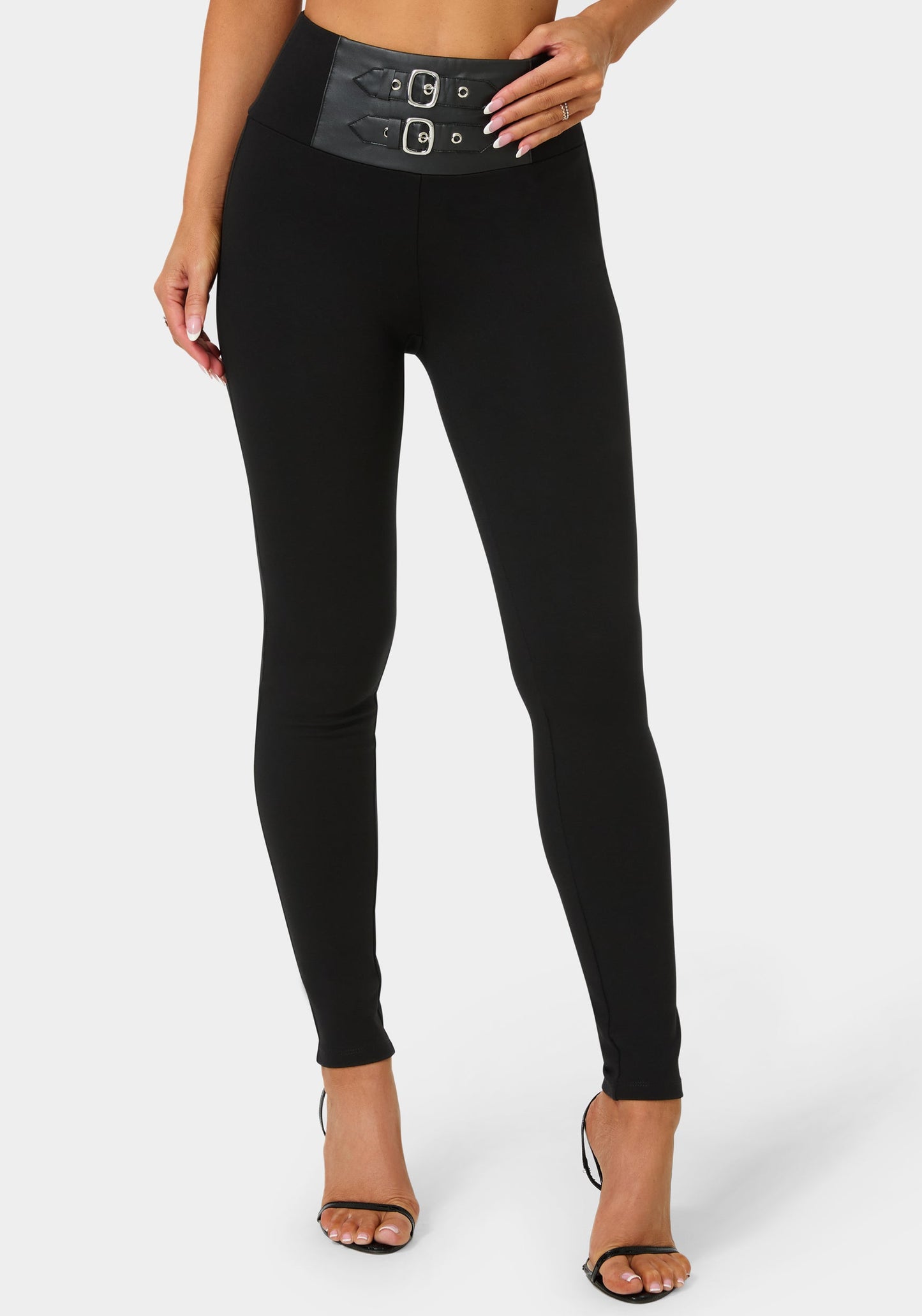 High Waist Vegan Leather Belt Legging