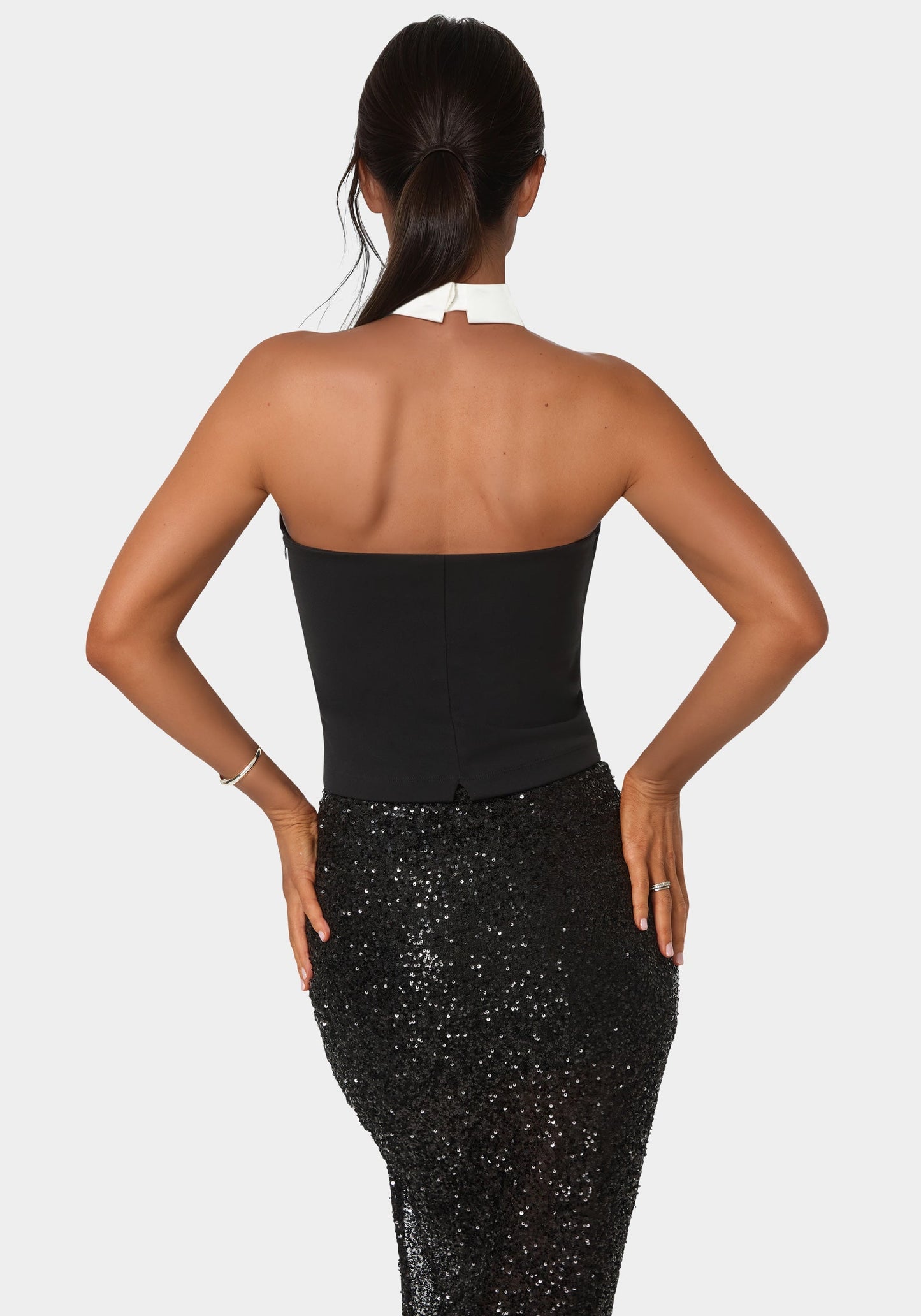 Notched Neckline Tuxedo Top