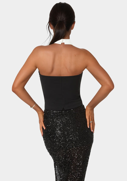 Notched Neckline Tuxedo Top