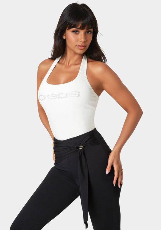 Bebe Logo Halter Neck Rib Tank