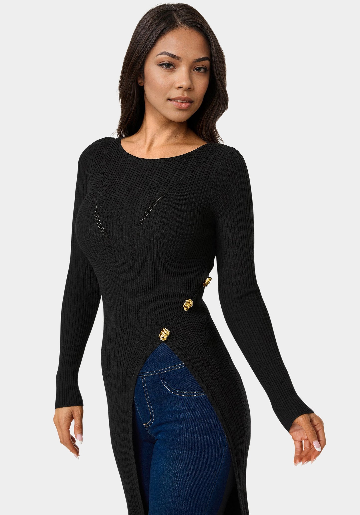 Long Body Side Slit Sweater