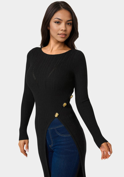 Long Body Side Slit Sweater