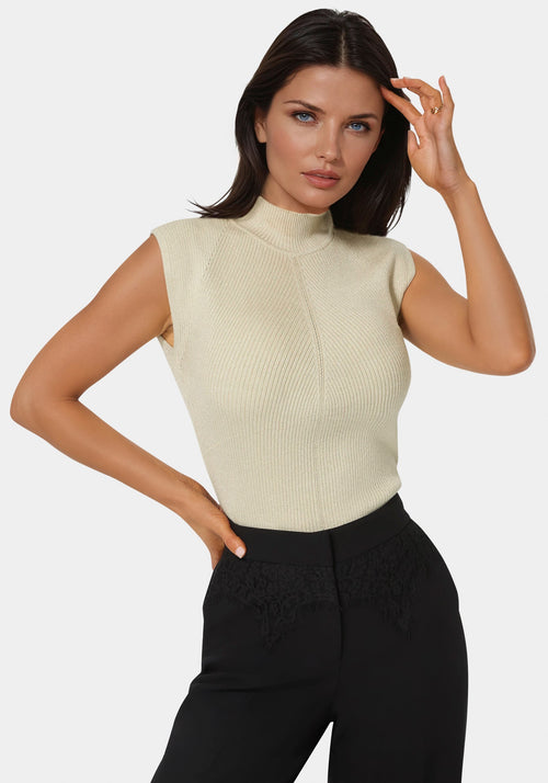 Metallic Mock Neck Pointelle Sweater
