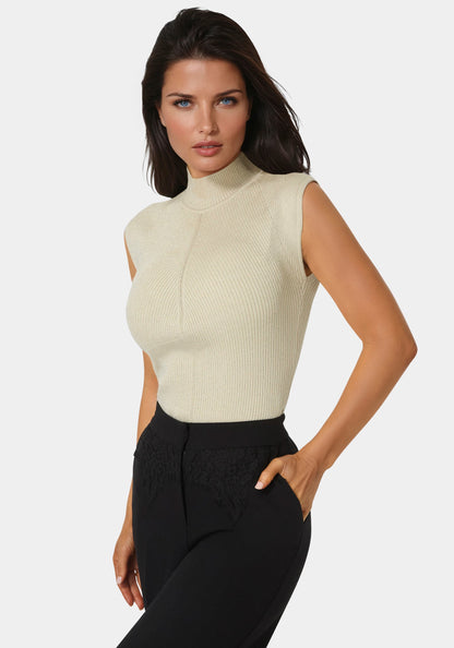 Metallic Mock Neck Pointelle Sweater