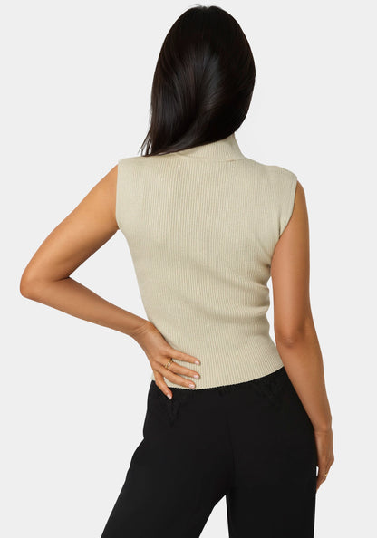 Metallic Mock Neck Pointelle Sweater