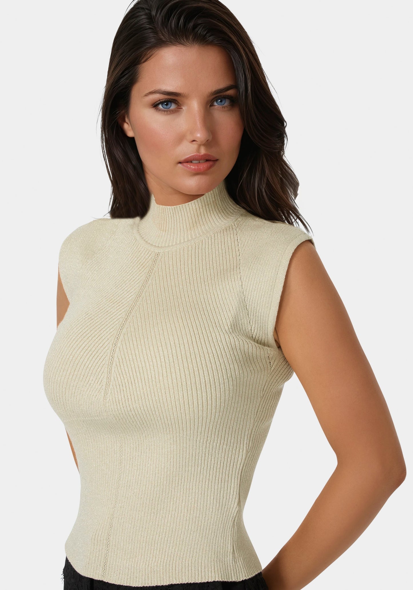 Metallic Mock Neck Pointelle Sweater