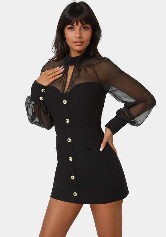 Mixed Media Long Sleeve Romper