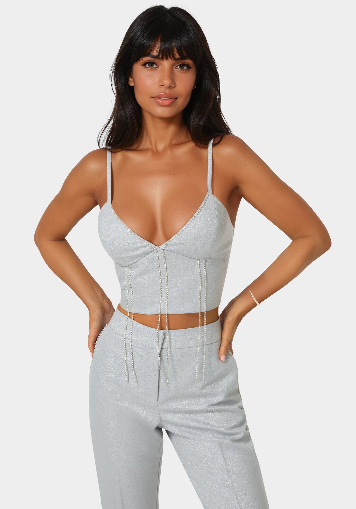 Glittery Rhinestone Chain Fitted Top