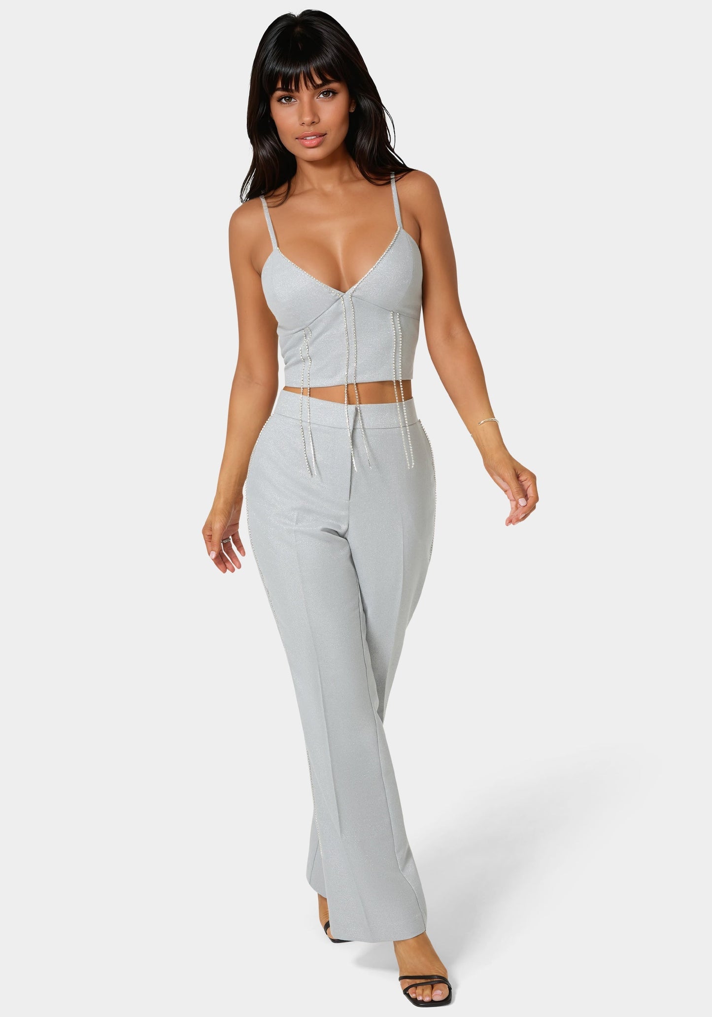 Glittery Rhinestone Chain Fitted Top