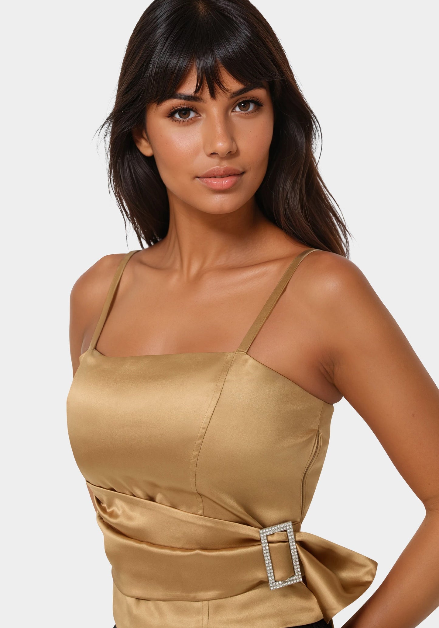 Satin Rhinestone Buckle Corset Top